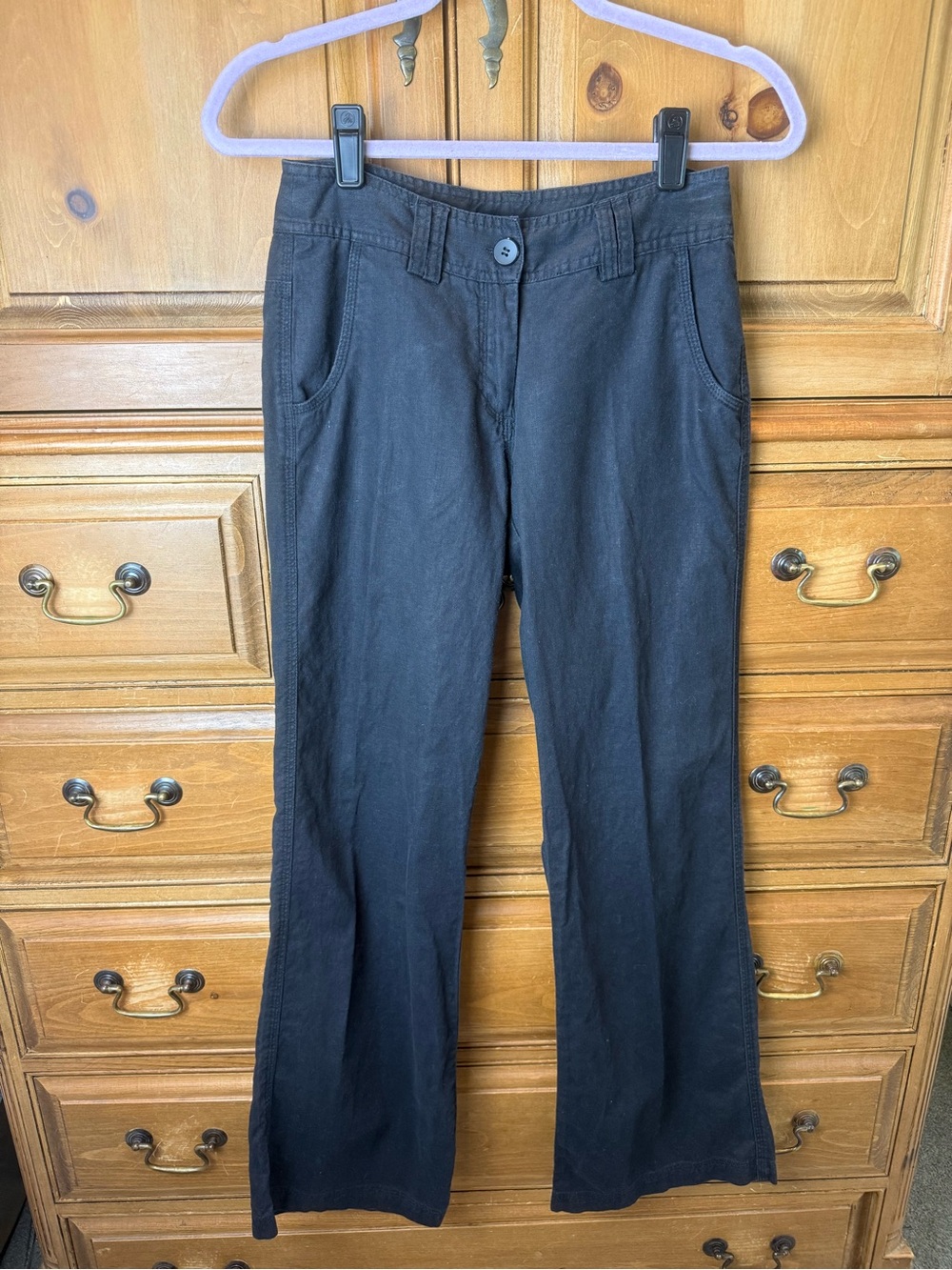 H&M Linen and Cotton Blend Black Women's Straight-Leg Pants
